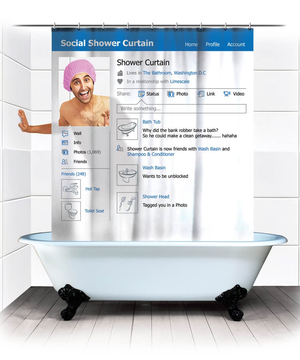 ווילון יחודי לאמבטיה בעיצוב דף פייסבוק