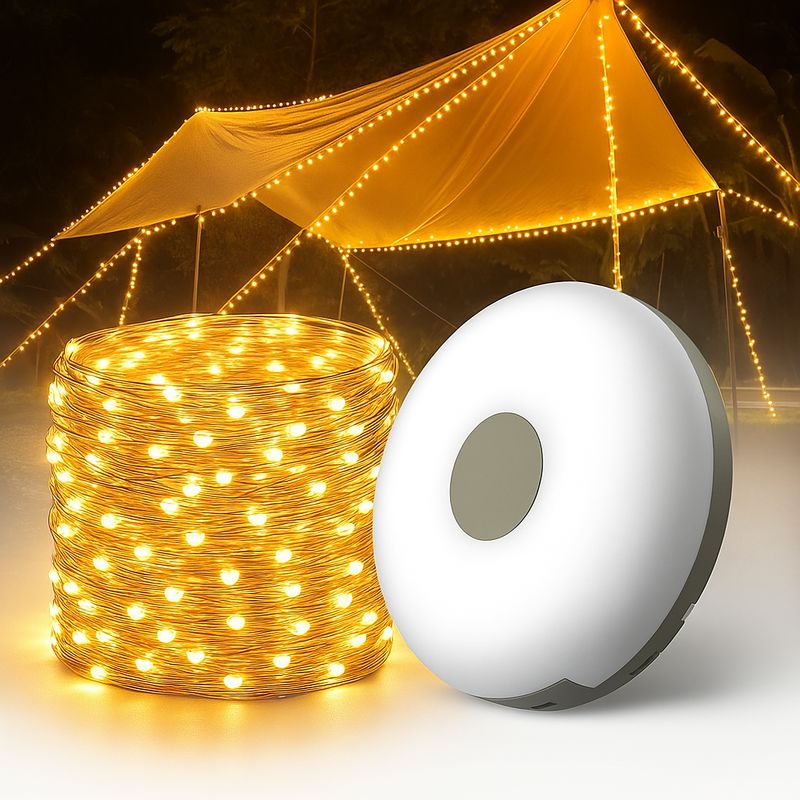 פנס קמפינג 2 ב-1 נטען USB: גרילנדת לד ומטען נייד לאוהל ולטיולים