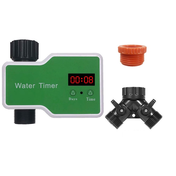מחשב השקיה אלקטרוני חכם לגינה, בקר מים אוטומטי עם מפצל צינור כפול