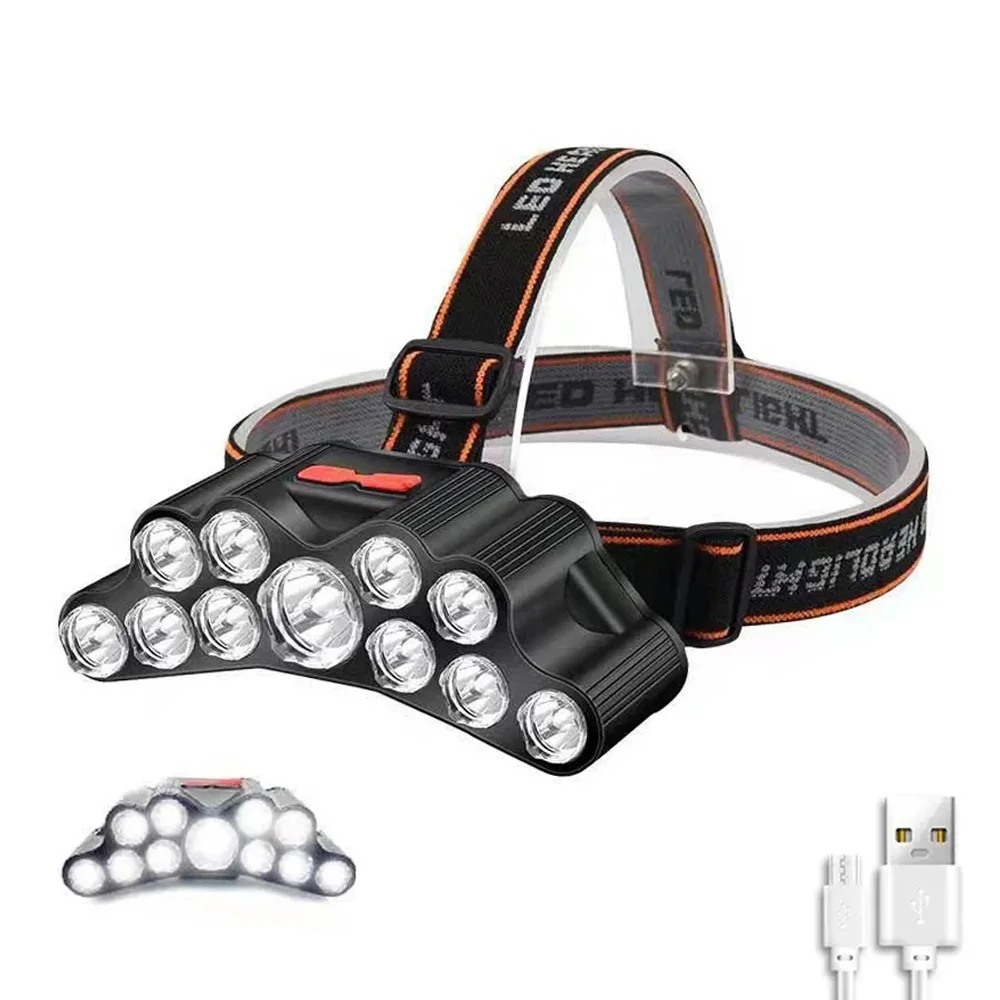 פנס ראש LED נטען | 11 נורות | עוצמתי ועמיד במים