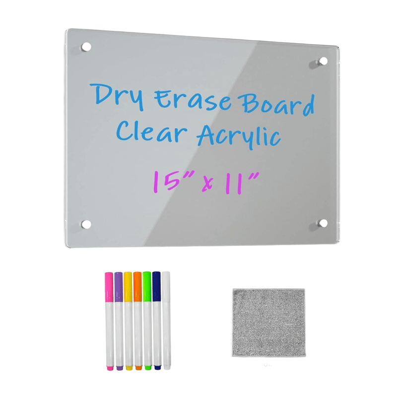 לוח תזכורות מגנטי שקוף: לוח מחיק אקריליק למקרר (כולל טושים זוהרים)